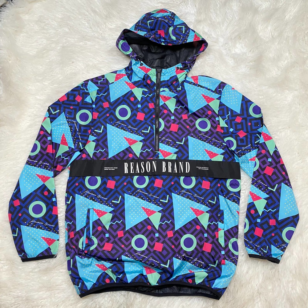 REASON BRAND PULLOVER JACKET BLUE ABSTRACT "NWT"